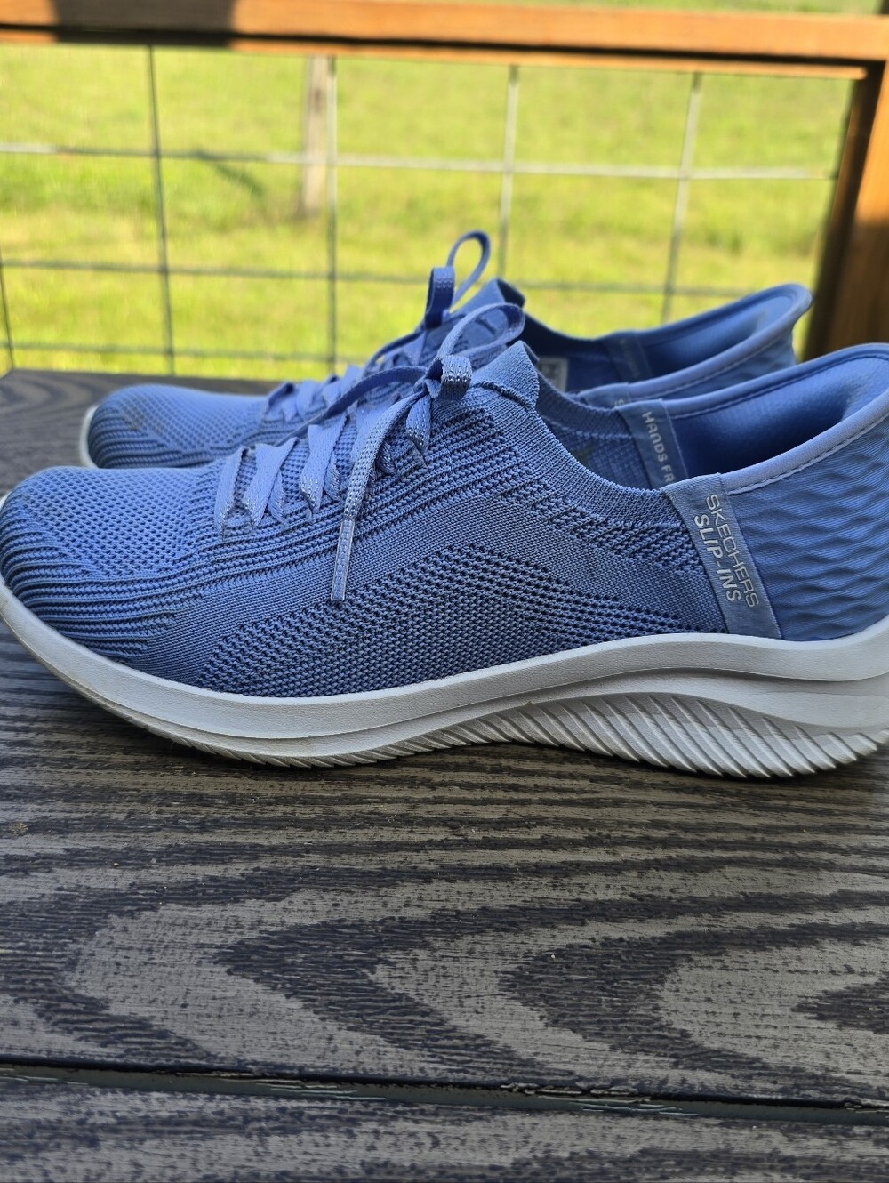 Light Blue Knit Sketchers Slip In Sneakers - Casual Lace-Up - Picture 3 of 6